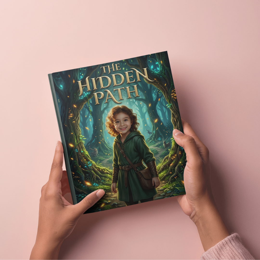 Same child as illustrated storybook hero